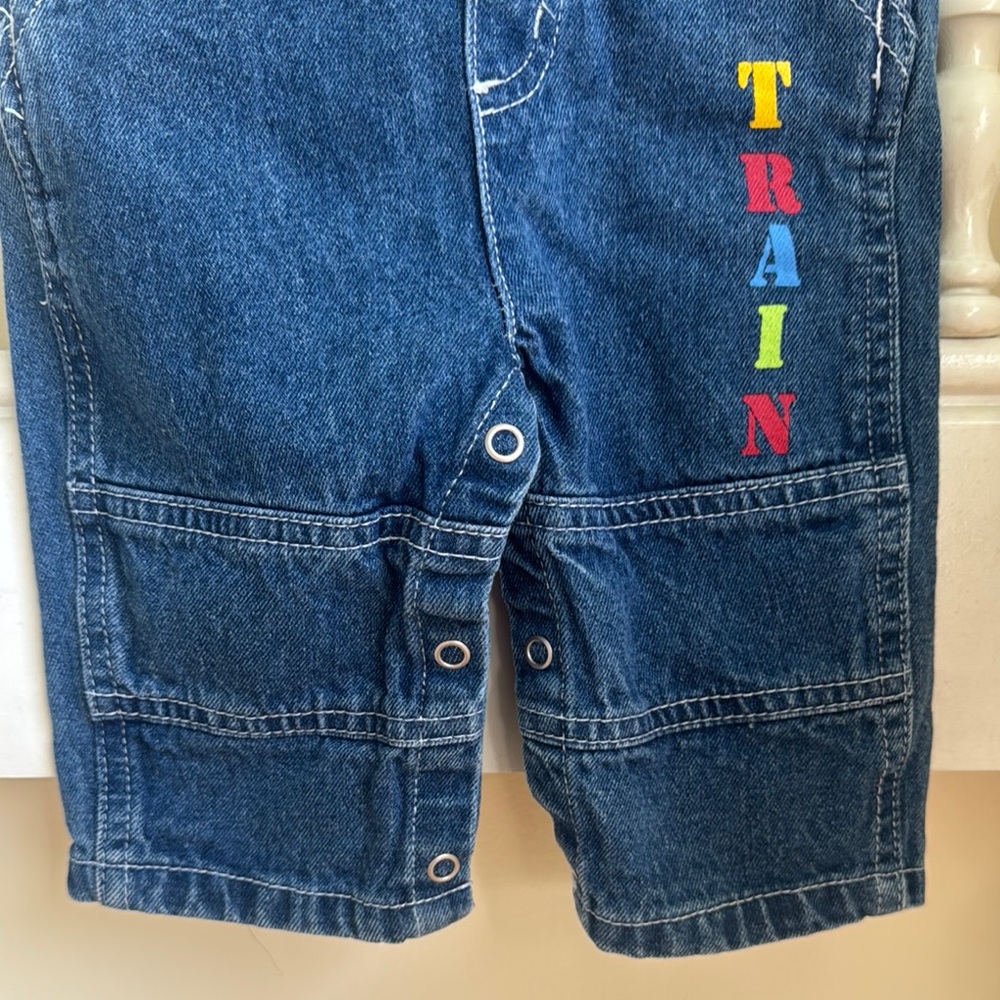 Kids Denim Overalls with Train Embroidery - Picture 4 of 7